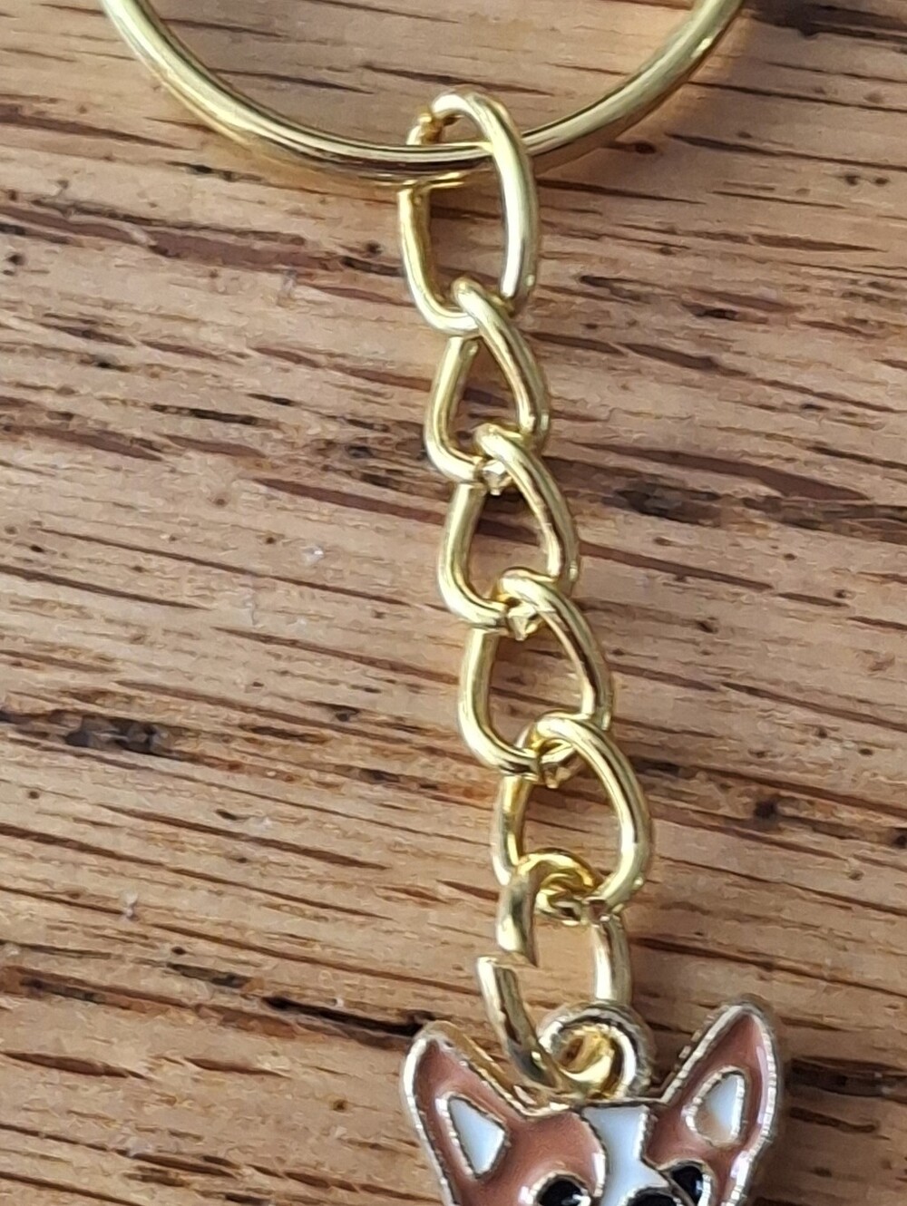 Cute Corgi Gold-tone Keychain with Brown & White Dog Enamel Charm